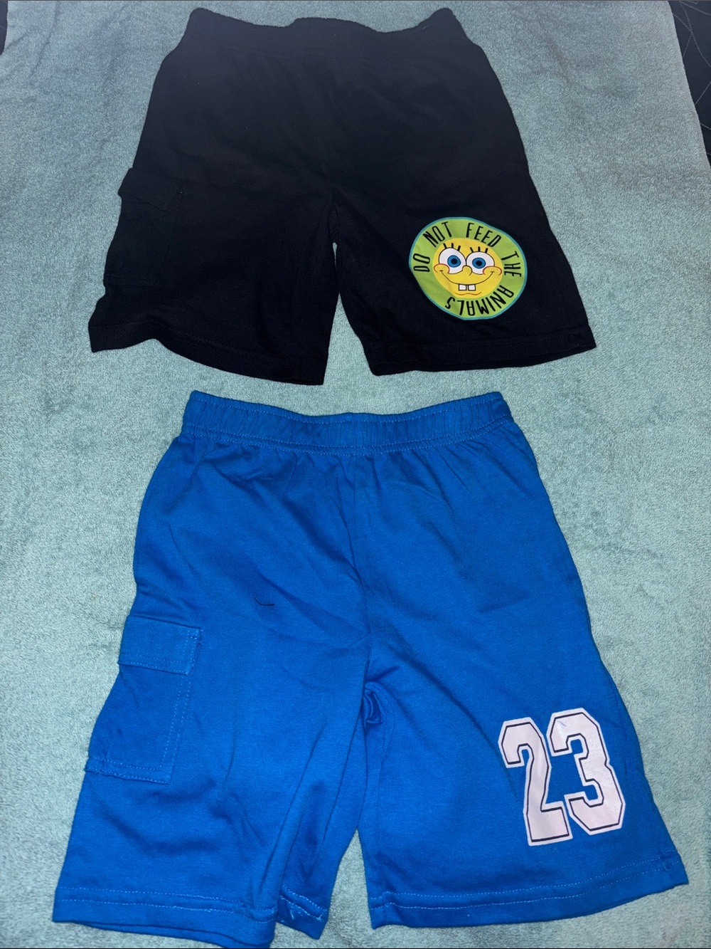 NEW Black Sponge Patch Shorts & Royal Blue Cargo Shorts 4t nickelodeon
